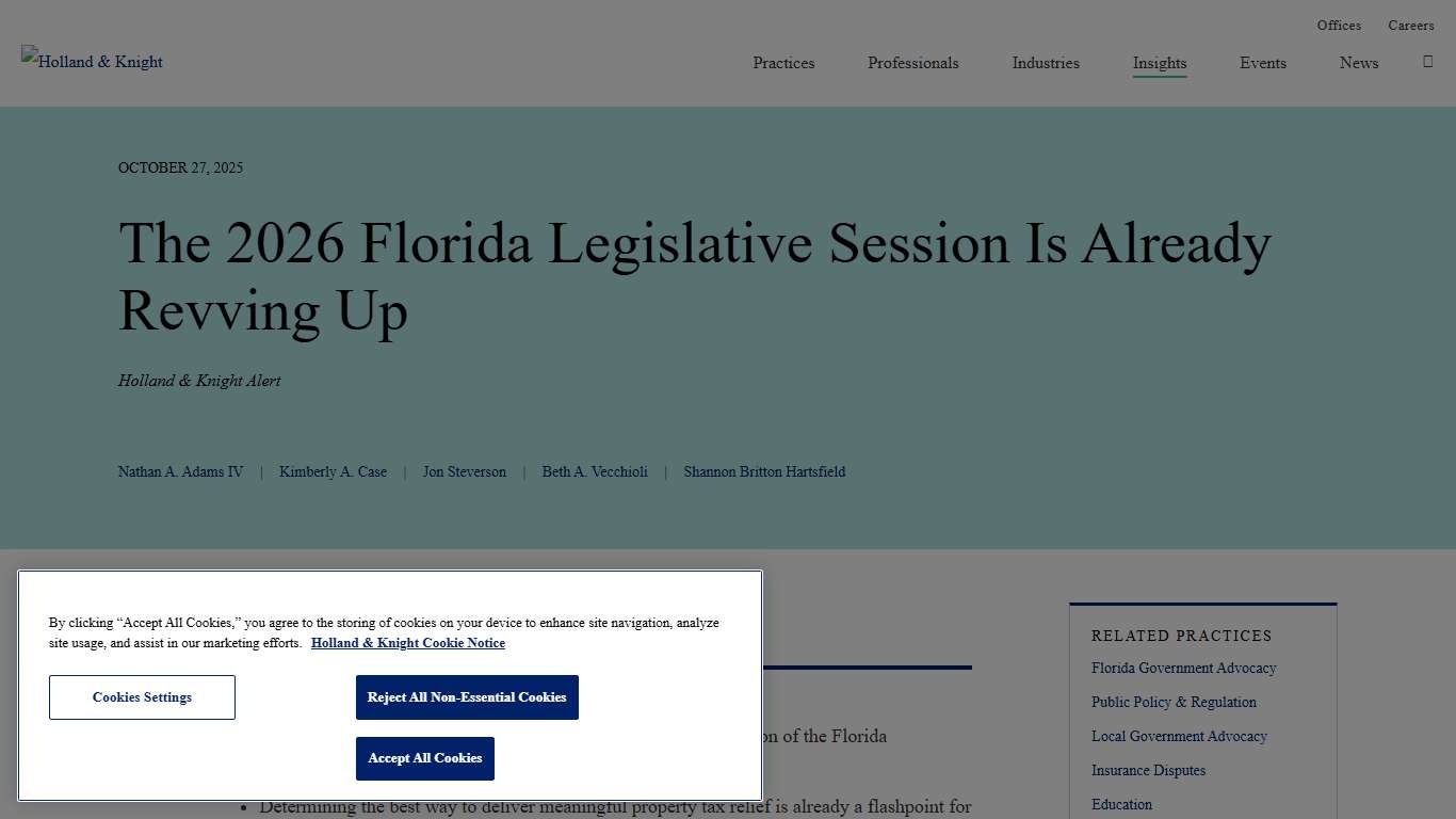 The 2026 Florida Legislative Session Is Already Revving Up Insights Holland & Knight